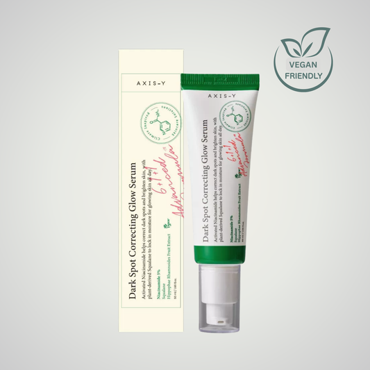 AXIS-Y Dark Spot Correcting Glow Serum with packaging – vegan brightening treatment.