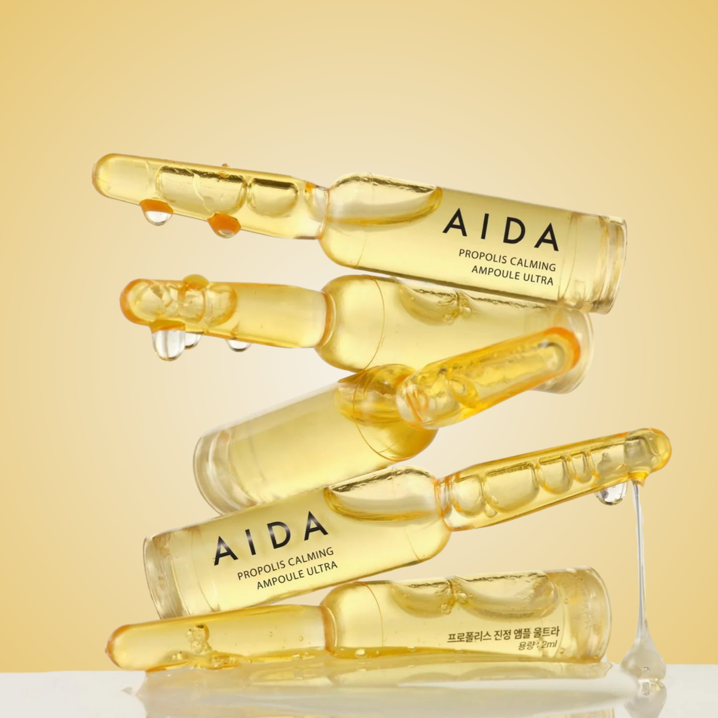 AIDA Propolis Calming Ampoule Ultra stacked and glistening with propolis extract – rich calming formula