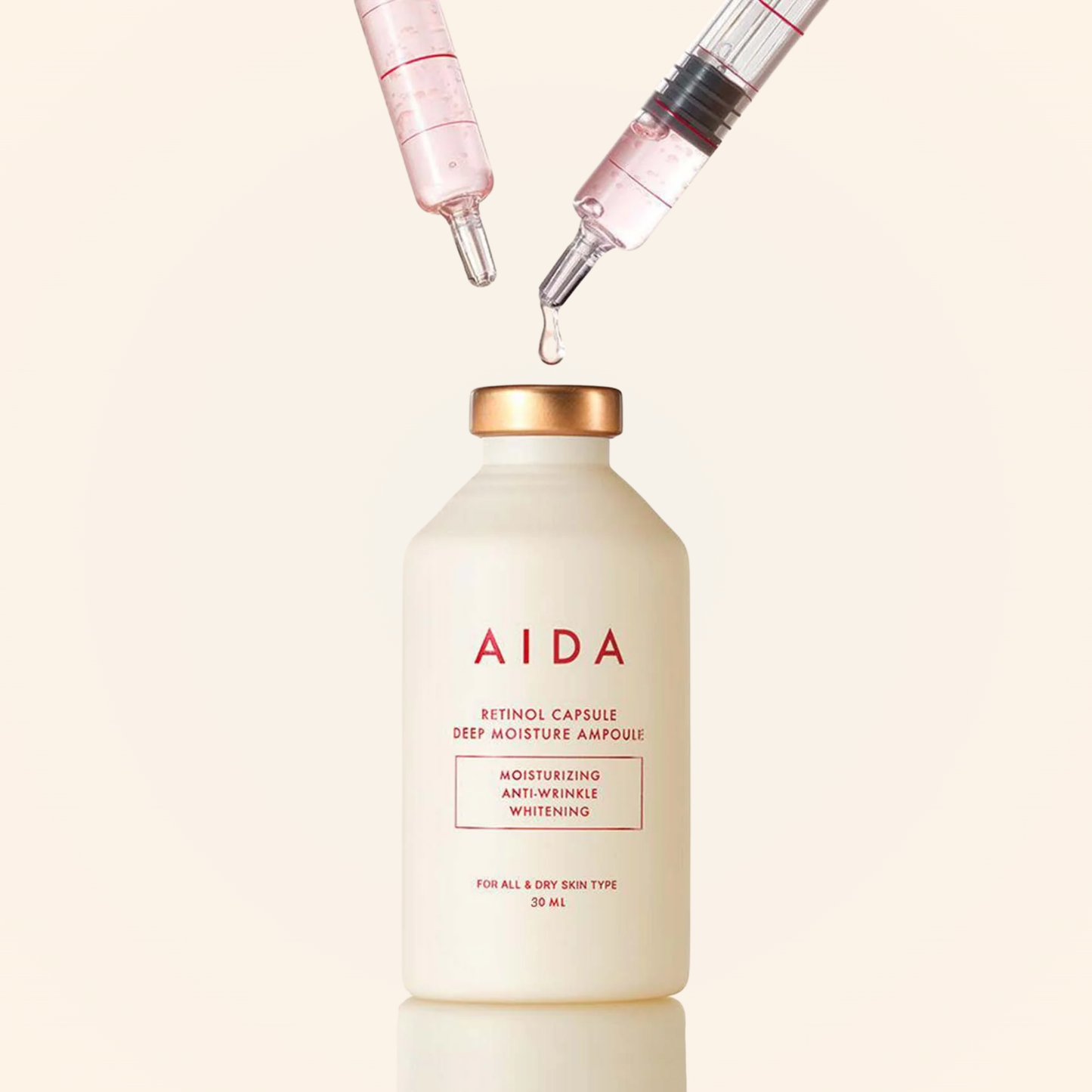 AIDA Retinol Capsule Deep Moisture Ampoule shown with dual syringes – advanced retinol hydration treatment