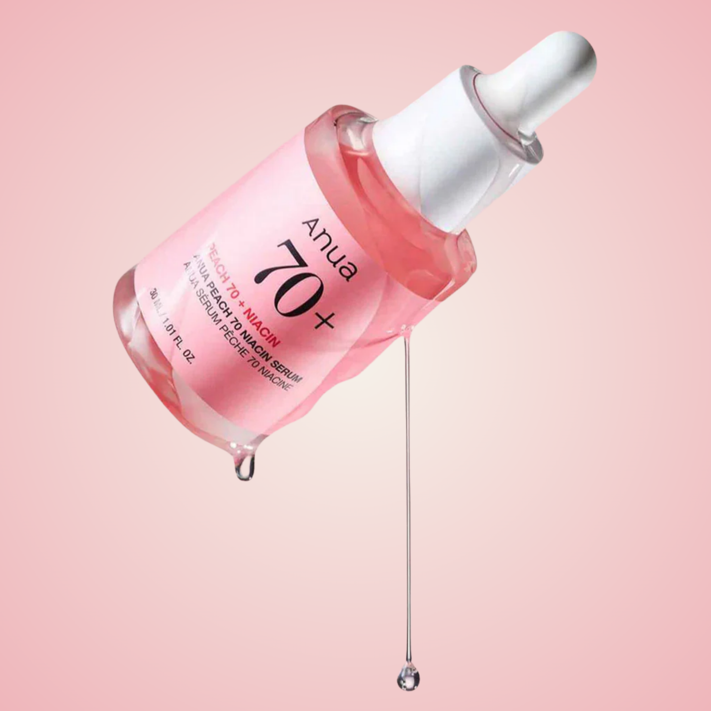 Anua Peach 70 Niacinamide Serum dropper dispensing brightening essence