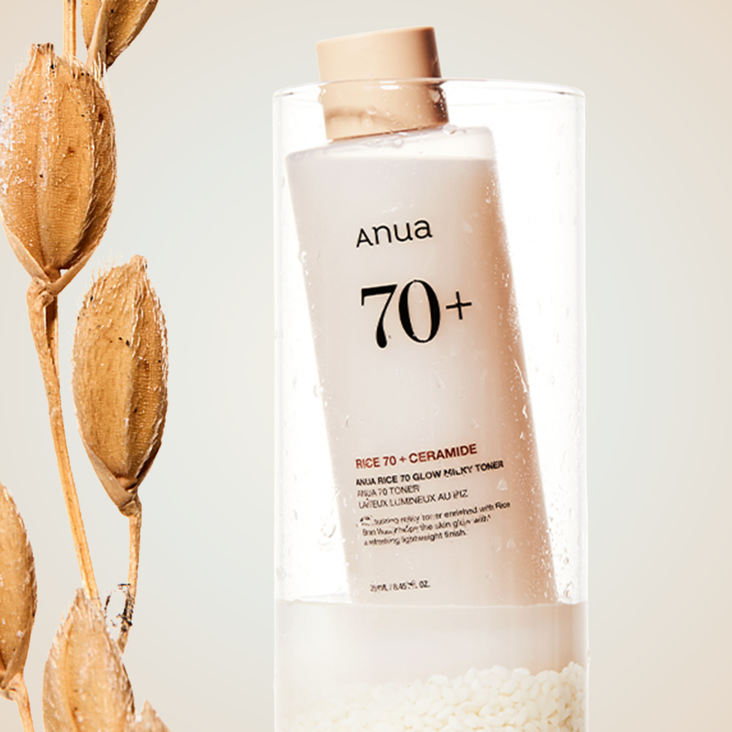 Anua Rice 70 Glow Milky Toner with rice and ceramide – restores skin barrier and smooths texture for radiant tone