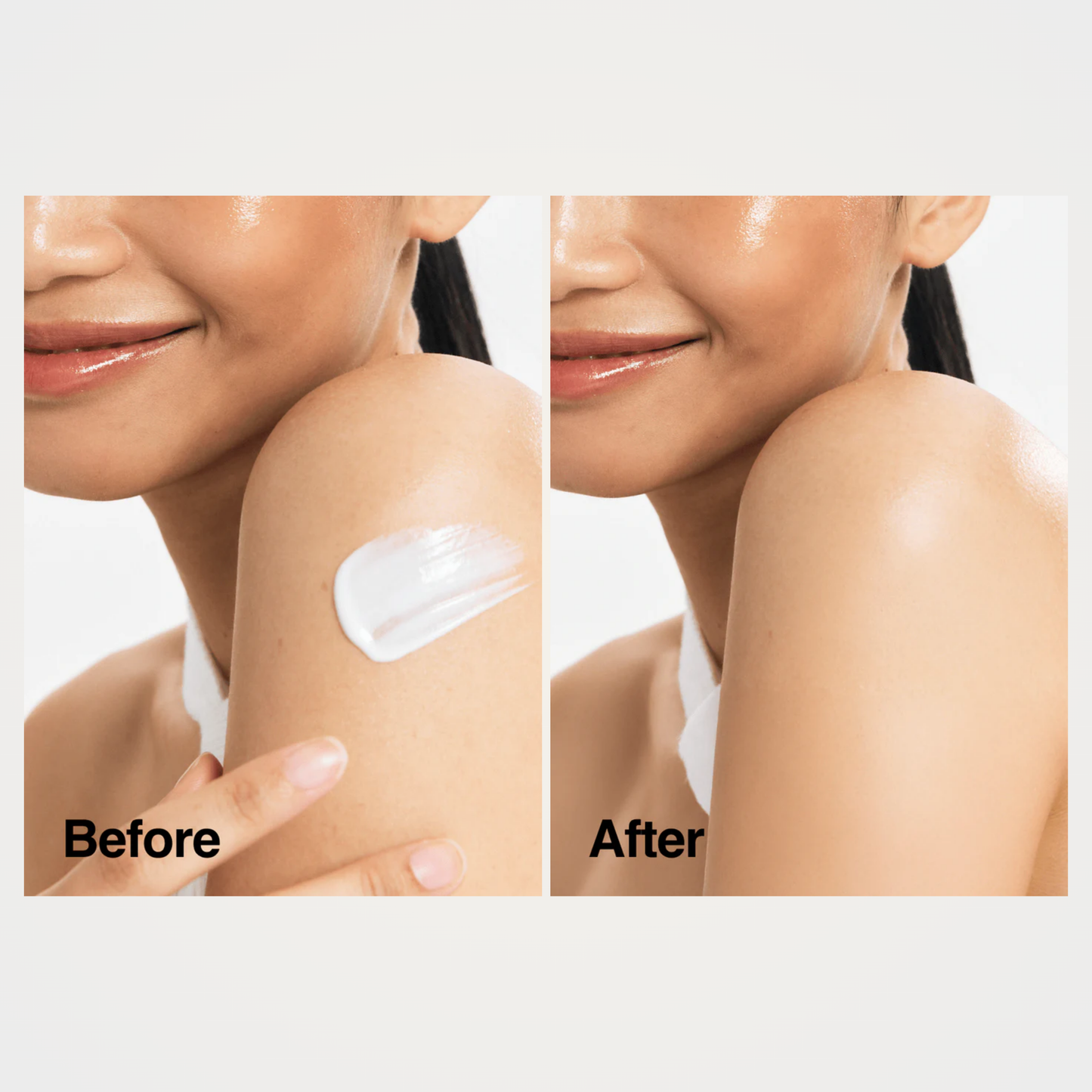 Before & after using Anua Zero-Cast Sunscreen — even tone, natural finish