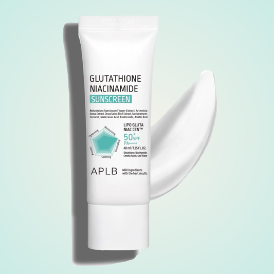 APLB Glutathione Niacinamide Sunscreen – lightweight creamy texture with brightening care.