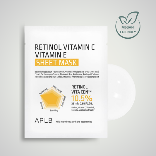 APLB Retinol Vitamin C Vitamin E Sheet Mask 25ml – brightening and firming face mask for radiant skin
