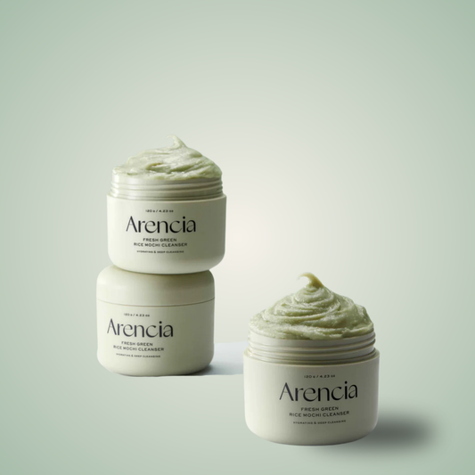 Arencia Fresh Green Rice Mochi Cleanser jars — natural Korean beauty cleansing care