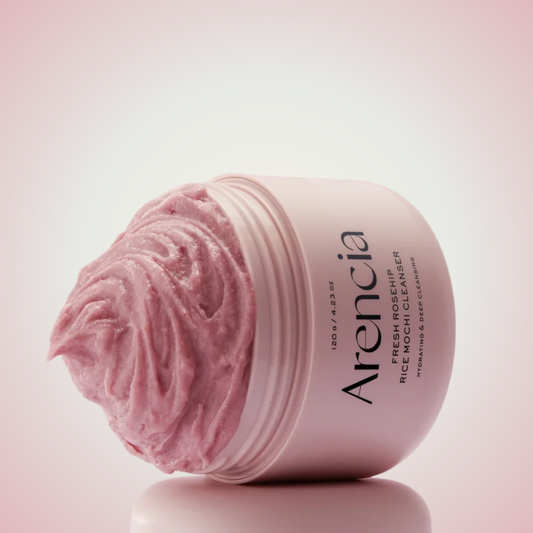 Whipped texture of Arencia Fresh Rosehip Rice Mochi Cleanser – gentle, creamy face wash with natural grains
