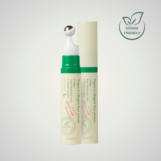 AXIS-Y Vegan Collagen Revitalizing Eye Serum with cooling metal rollerball applicator.