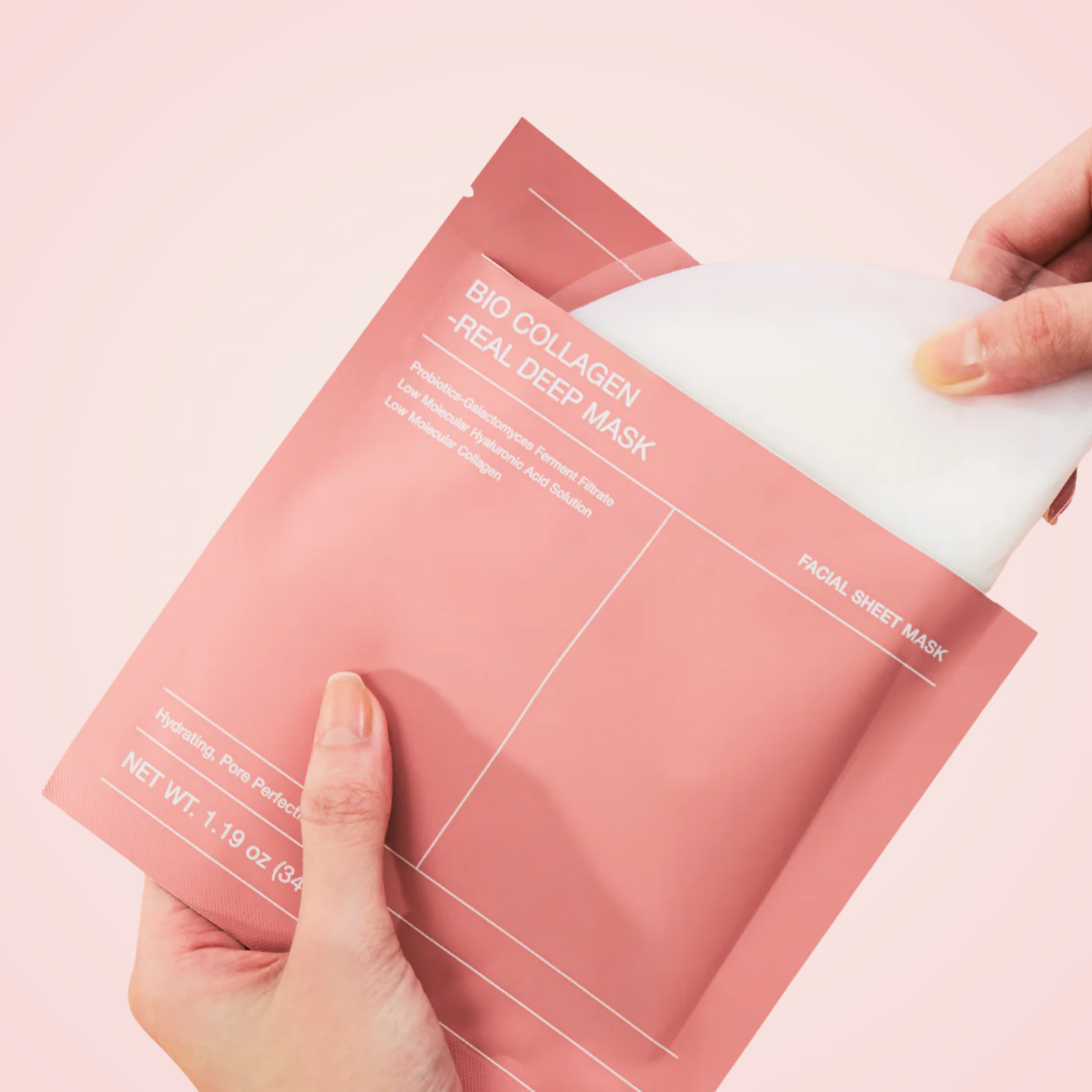Biodance Bio Collagen Real Deep Mask in hand – soft sheet mask for deep hydration and firming care.