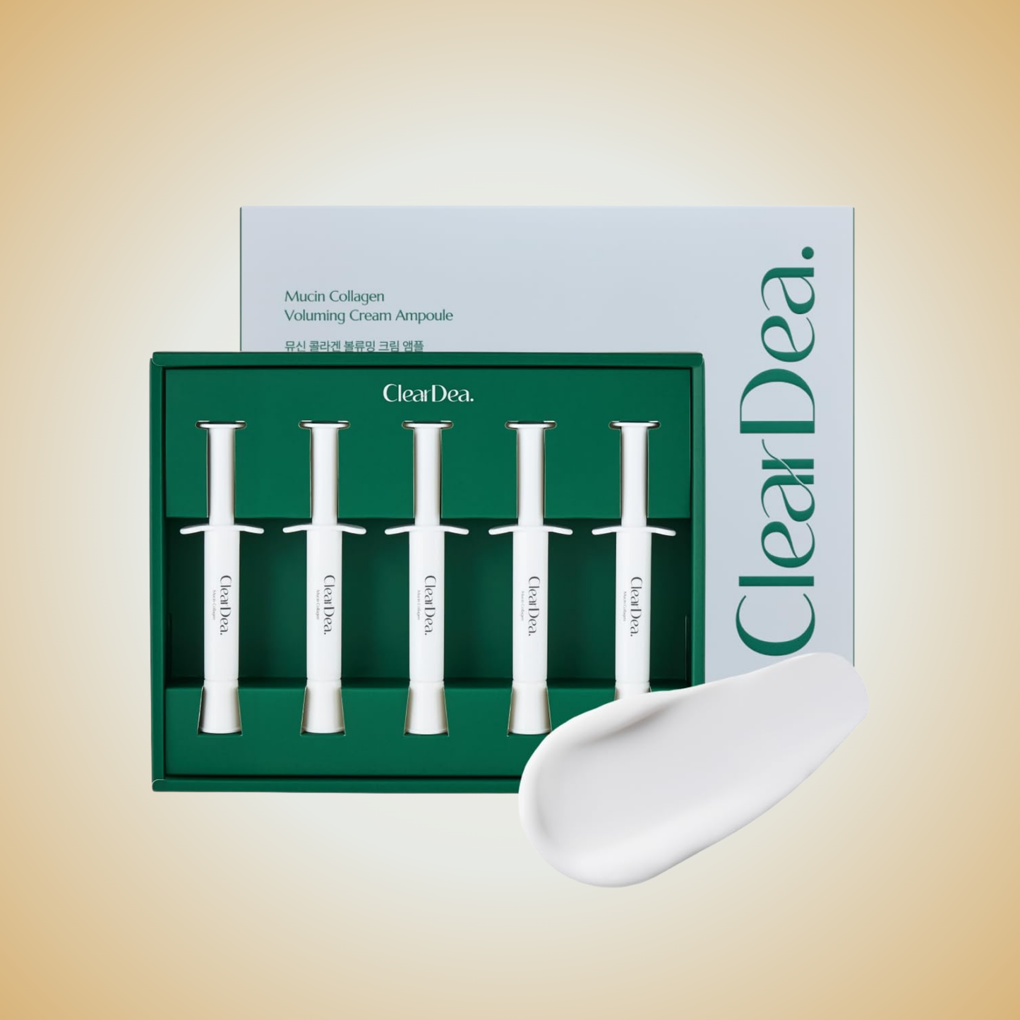 ClearDea Mucin Collagen Voluming Cream Ampoule – skincare set with intensive collagen and hydration care.