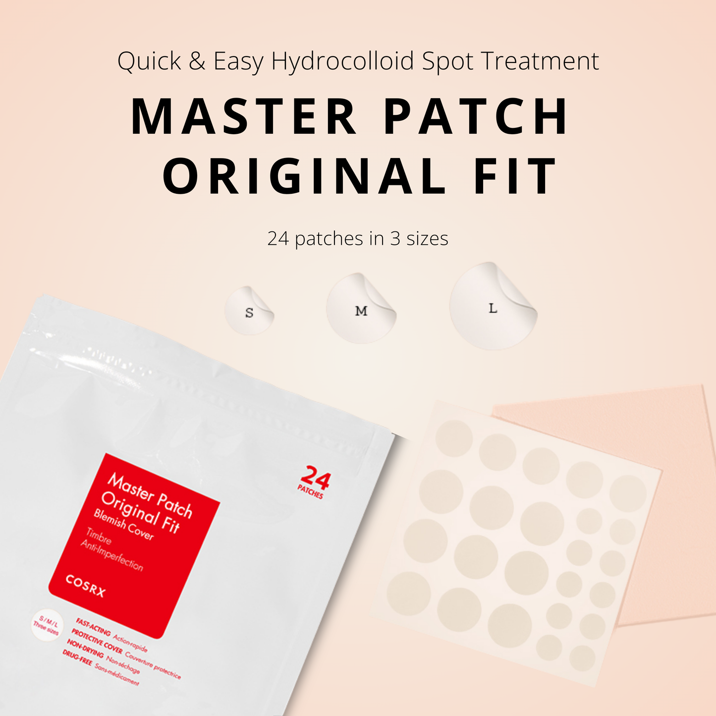 COSRX Master Patch Original Fit – hydrocolloid acne spot patches for pimples and breakouts.