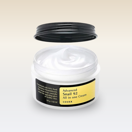 COSRX Advanced Snail 92 All In One Cream open jar – lightweight, soothing cream with 92% snail mucin for healthy glow.