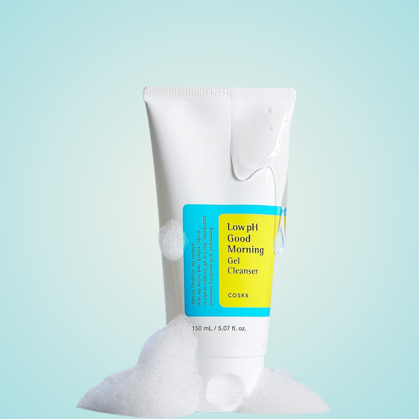 COSRX Low pH Good Morning Gel Cleanser – creates soft foam for gentle cleansing and skin balance.