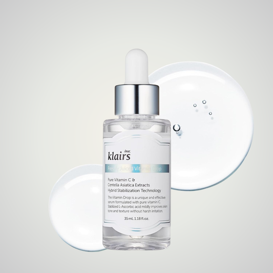 Dear, Klairs Freshly Juiced Vitamin Drop bottle with clear serum texture and minimal design