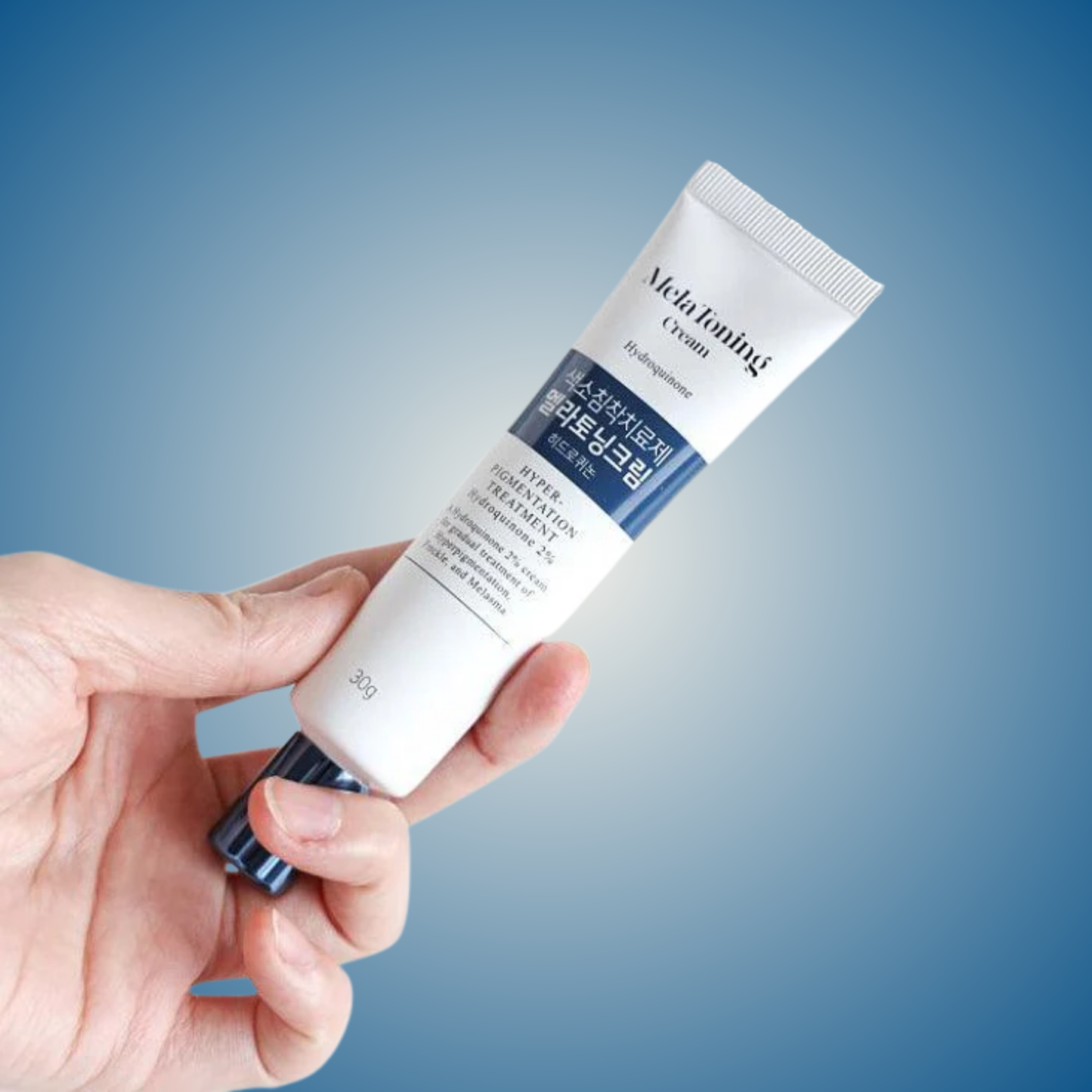 Dong-A Pharm Melatoning Cream tube held in hand – tone-up cream for healthy, even complexion