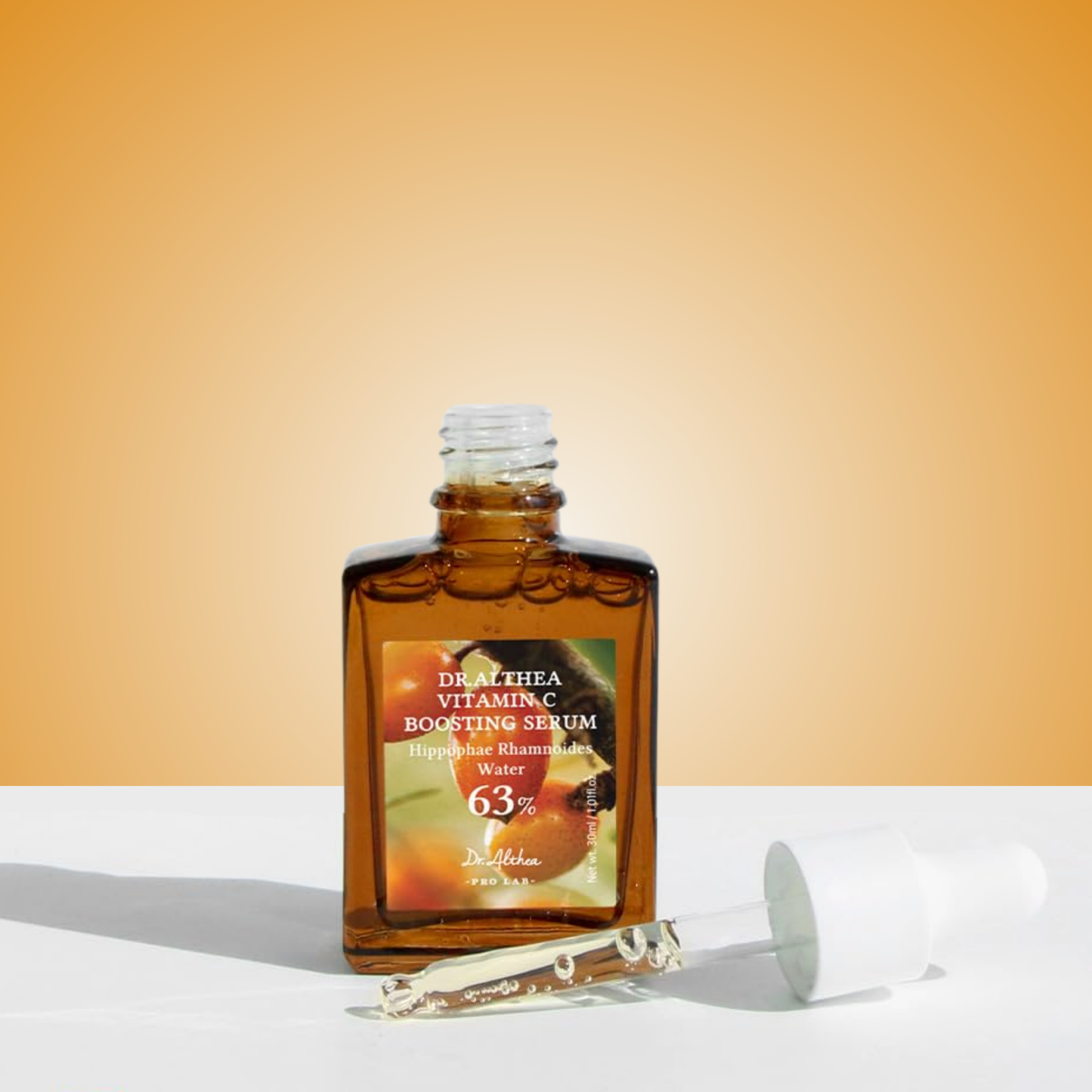 Dropper of Dr. Althea Vitamin C Boosting Serum showing lightweight, fast-absorbing texture