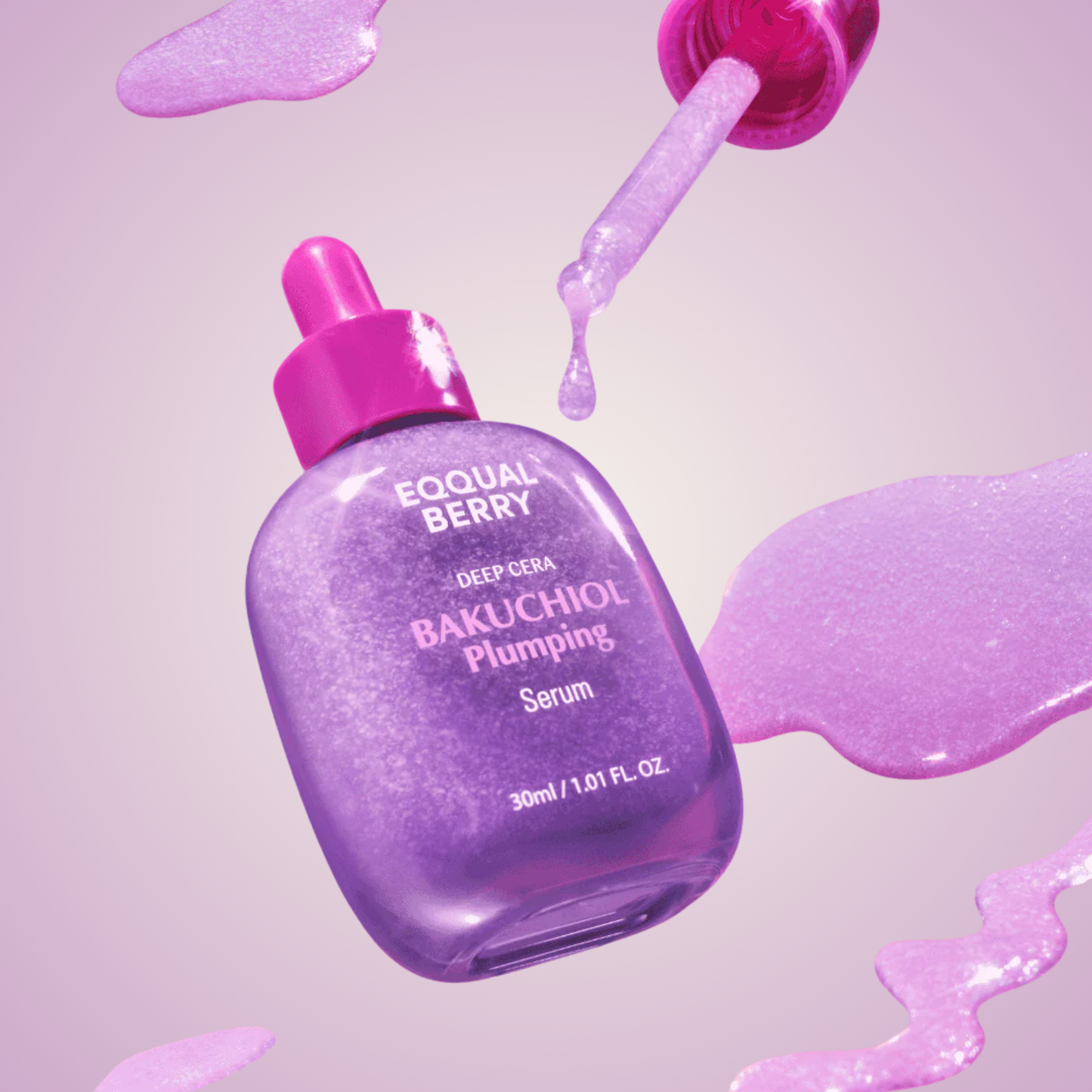 Dropper shot of EQQUALBERRY Bakuchiol Plumping Serum — lightweight texture