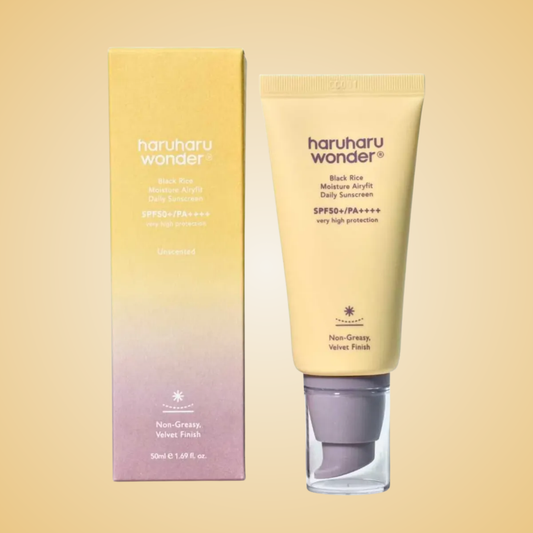haruharu wonder Black Rice Moisture Airyfit Sunscreen with box – vegan daily sunscreen for radiant, even skin tone