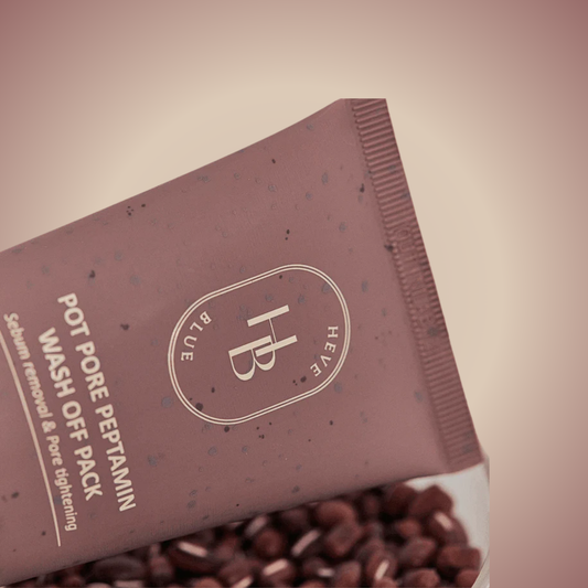 Close-up of Heveblue Pot Pore Peptamin Wash Off Pack – enriched with red bean powder and peptides for smoother skin.