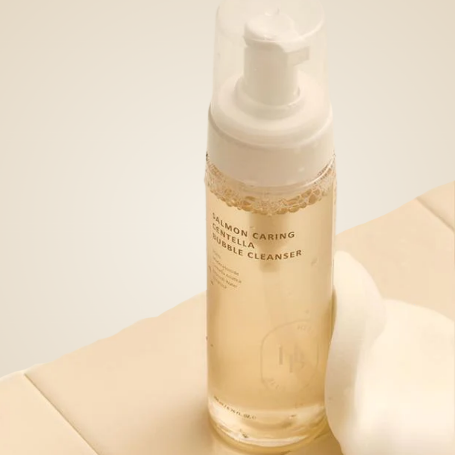 Heveblue Salmon Caring Centella Bubble Cleanser with foam – lightweight cleanser that purifies while soothing skin.