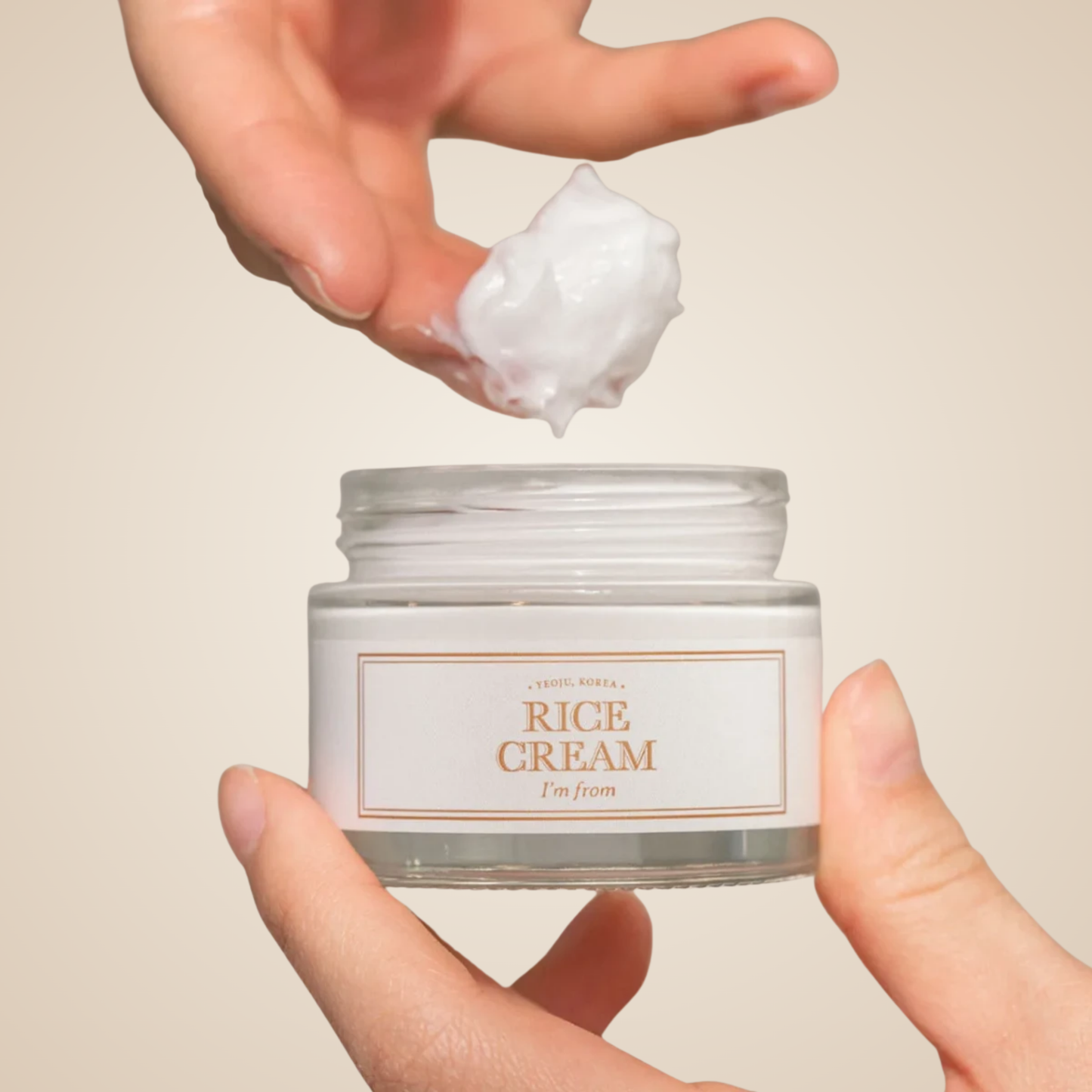 Hands opening I’m From Rice Cream jar – rich, smooth Korean facial moisturizer