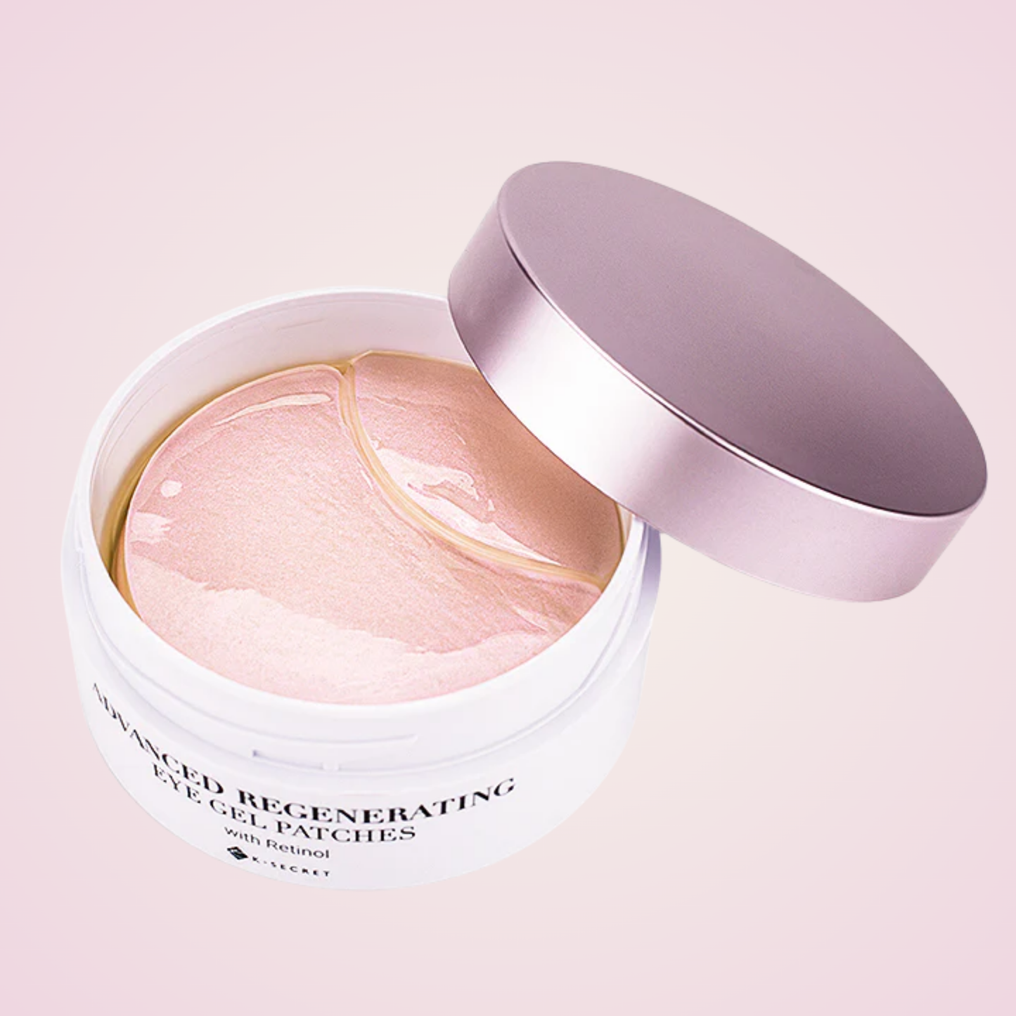 Open jar of KSECRET Advanced Regenerating Eye Gel Patches – cooling pink hydrogel texture