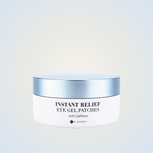 KSECRET eye gel patches in blue jar – refreshing caffeine hydrogel for under-eye fatigue