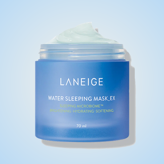 Open LANEIGE Water Sleeping Mask EX showing light gel texture in jar