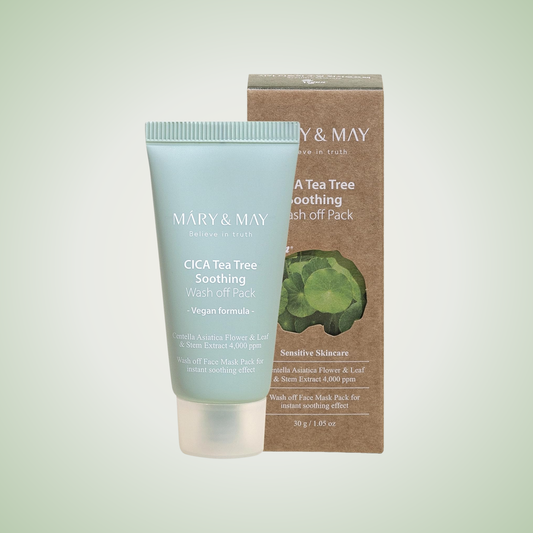 Set of Mary & May CICA Tea Tree Wash-Off Packs – purifies pores and soothes irritation with centella and tea tree