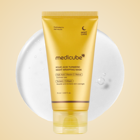 medicube Kojic Acid Turmeric Night Wrapping Mask 75ml with texture background.
