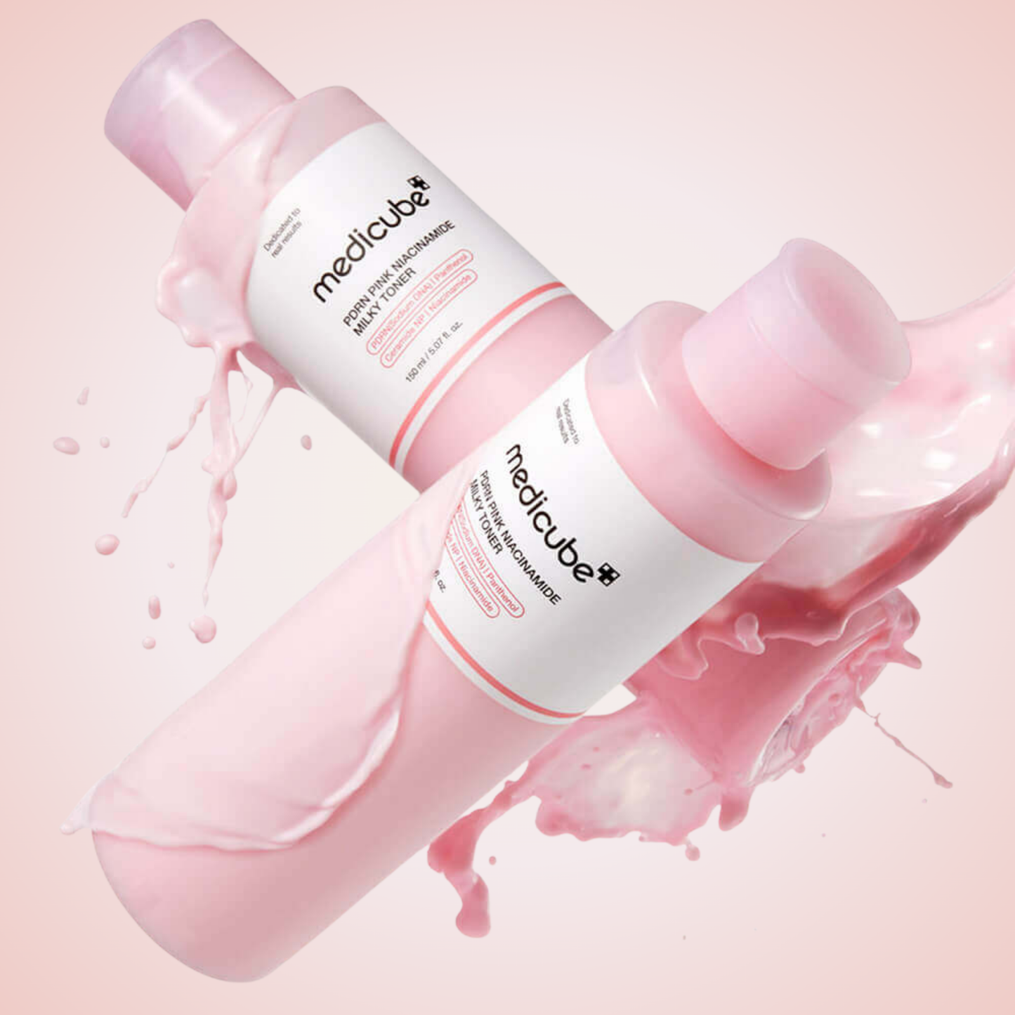 Medicube PDRN Pink Niacinamide Milky Toner bottles – brightening and firming toner with PDRN