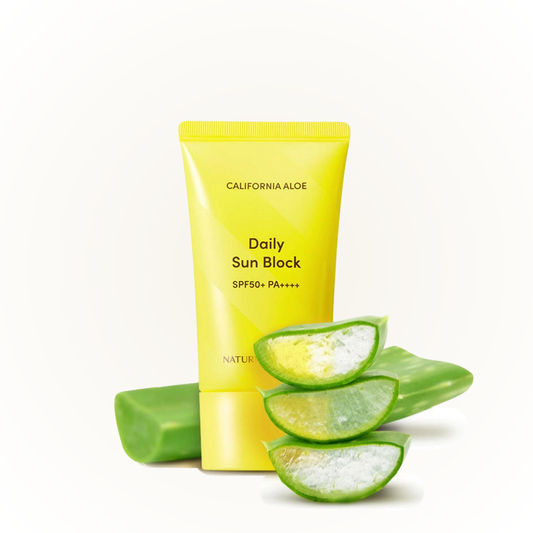 NATURE REPUBLIC Aloe Daily Sun Block – lightweight sunscreen with California aloe for calming hydration.