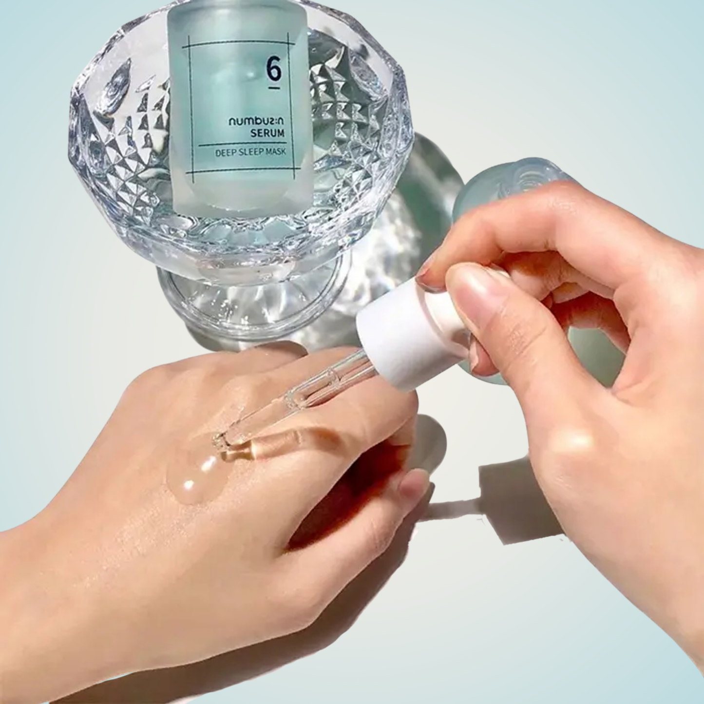 Applying Numbuzin No.6 Deep Sleep Mask Serum on skin – revitalizing nighttime treatment
