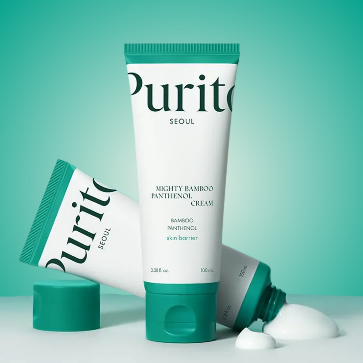 Purito SEOUL Mighty Bamboo Panthenol Cream tube flatlay – calming vegan cream for sensitive skin