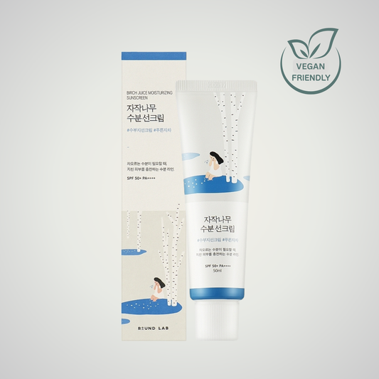 ROUND LAB Birch Juice Moisturizing Sunscreen SPF50+ PA++++ – vegan hydrating sun cream with birch sap.