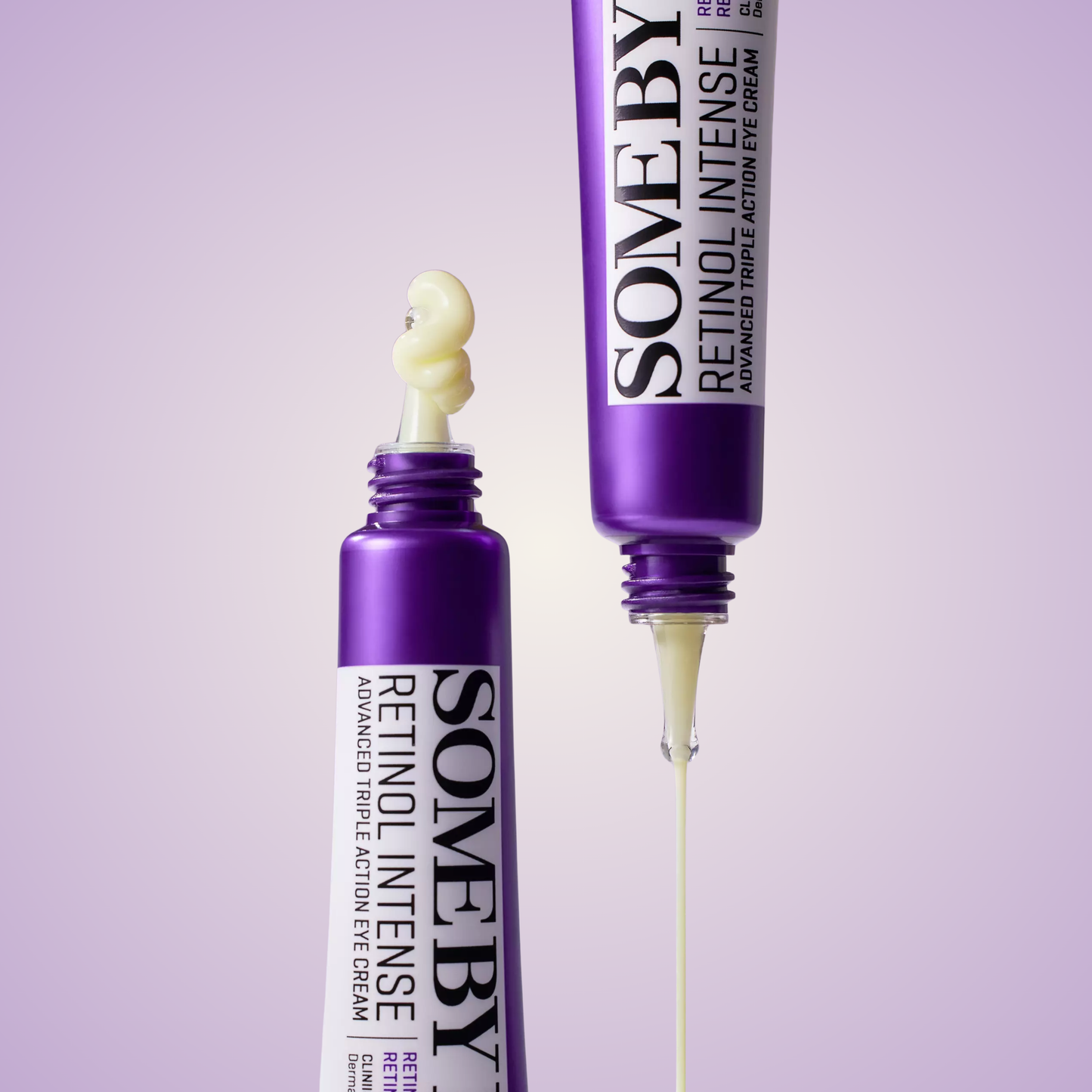 SOME BY MI Retinol Intense Advanced Eye Cream open tube showing smooth yellow cream texture