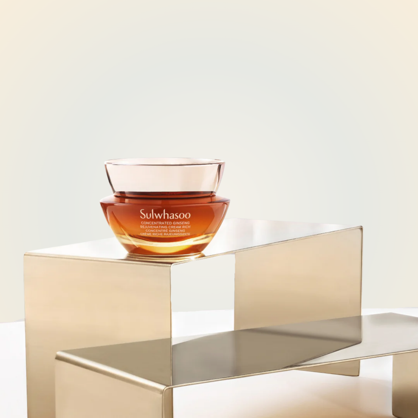 Sulwhasoo Concentrated Ginseng Rejuvenating Cream Rich displayed on reflective surface – premium ginseng skincare for deep renewal