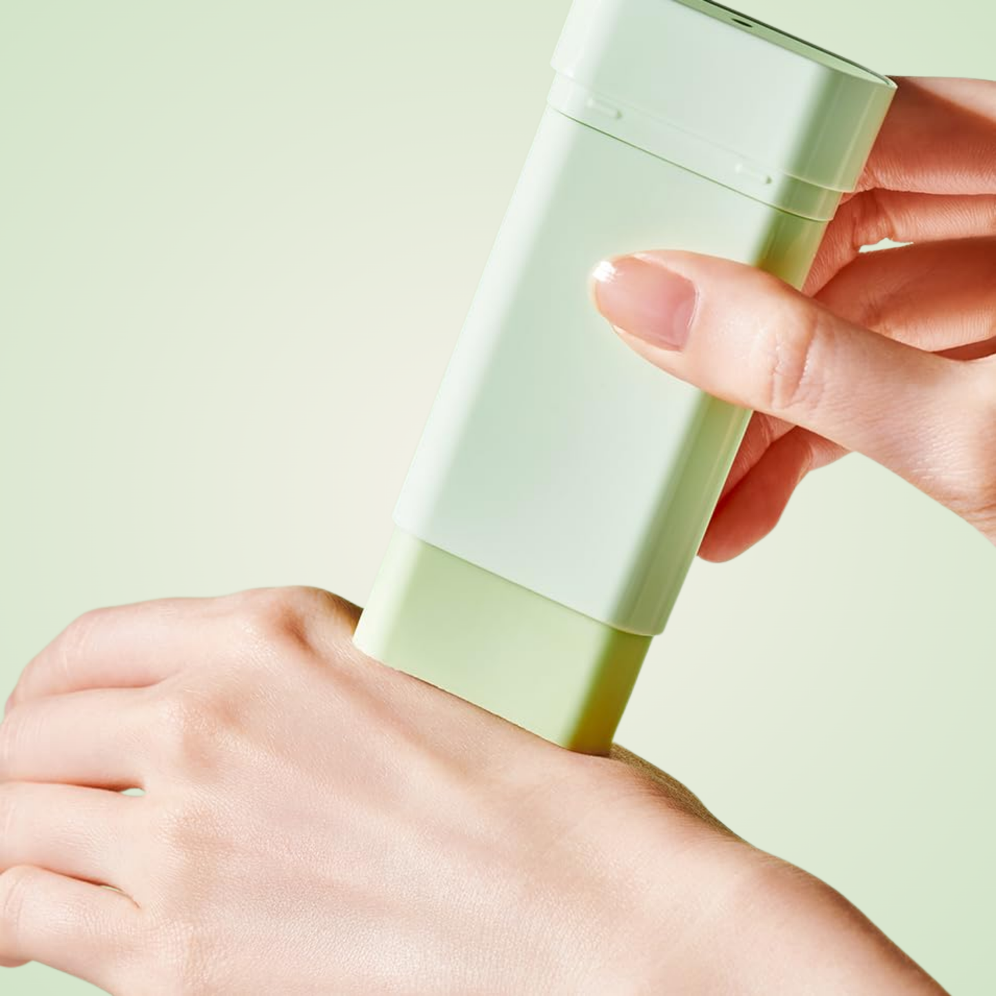 Applying TOCOBO Cica Cooling Sun Stick SPF50+ PA++++ on hand – smooth cooling sunscreen glide