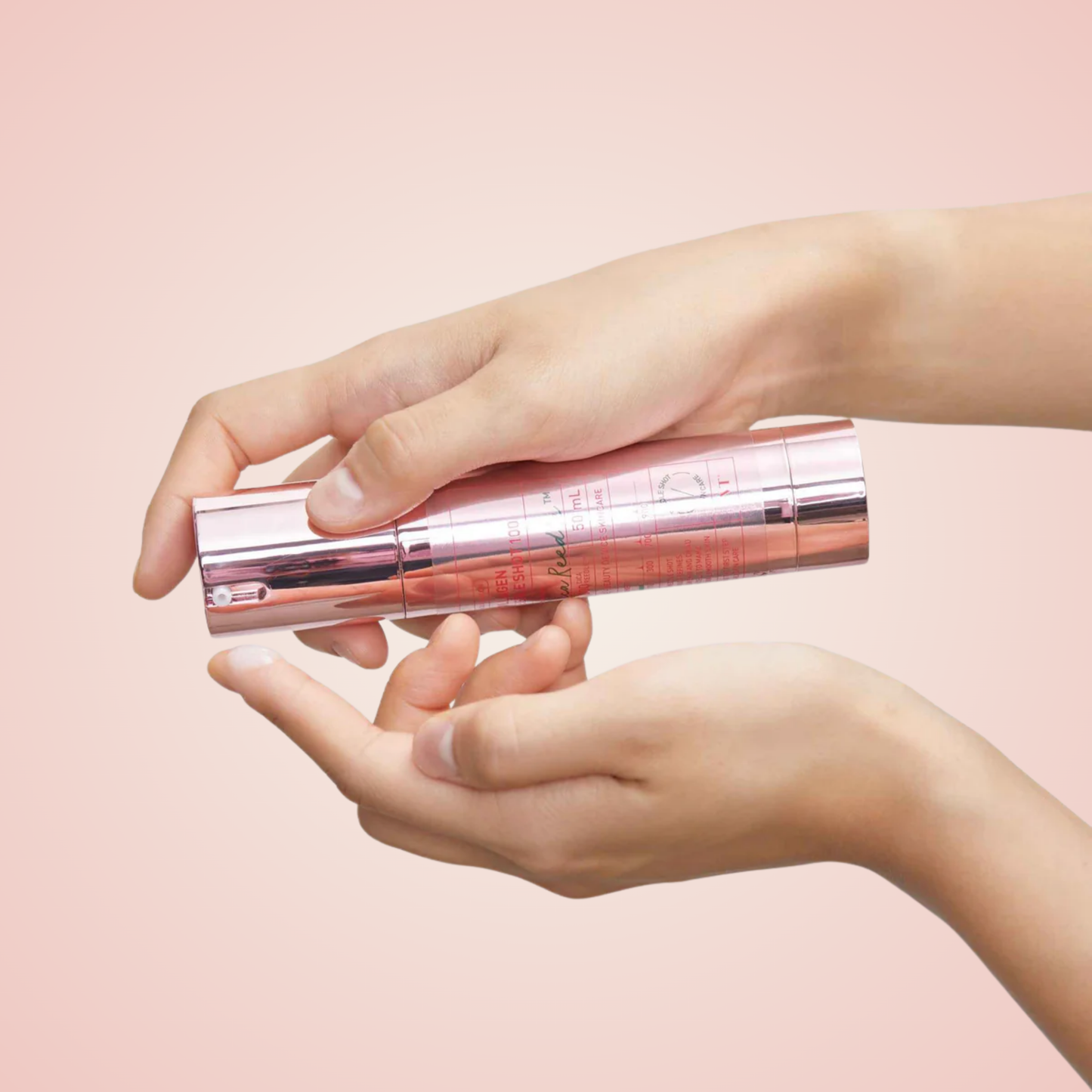 VT Collagen Reedle Shot 300 50ml in use – elegant rose gold packaging and silky serum texture