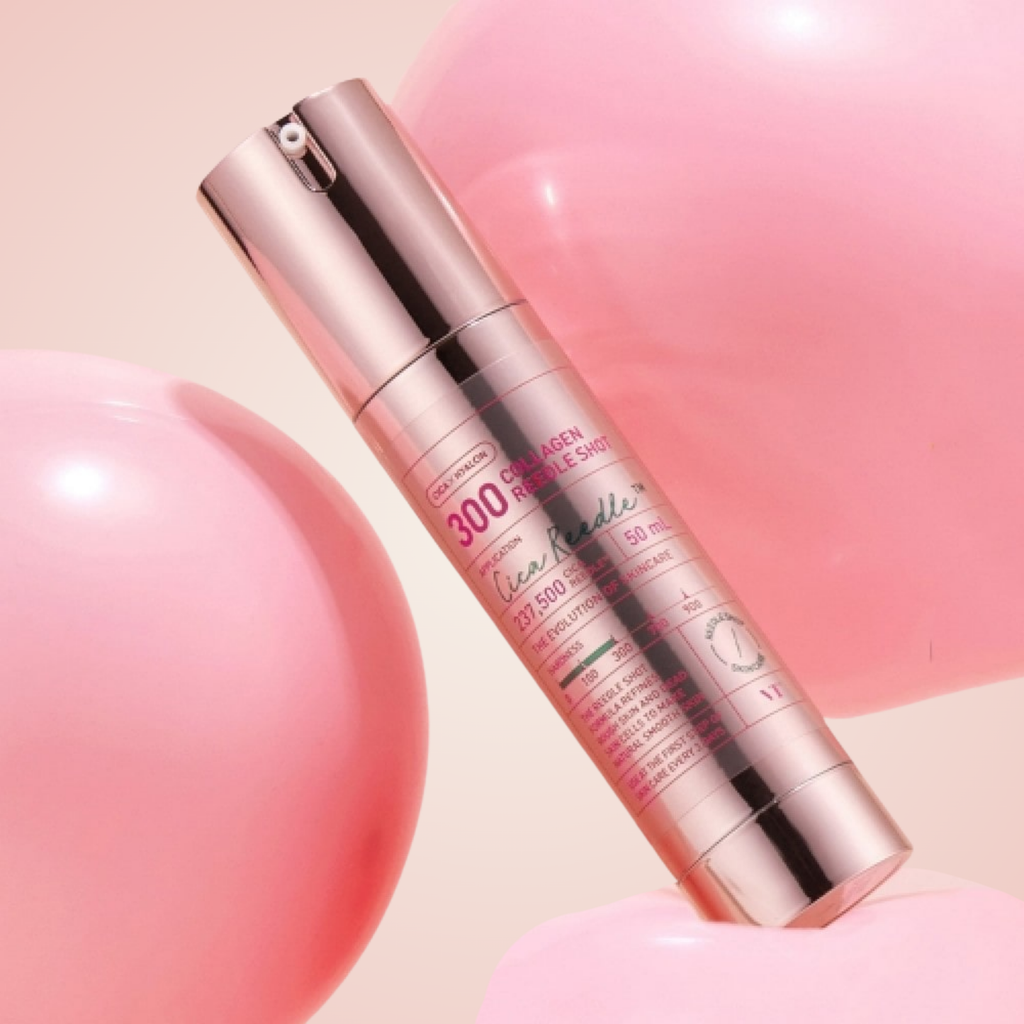 VT Collagen Reedle Shot 300 serum displayed with pink props – skin-firming treatment visual