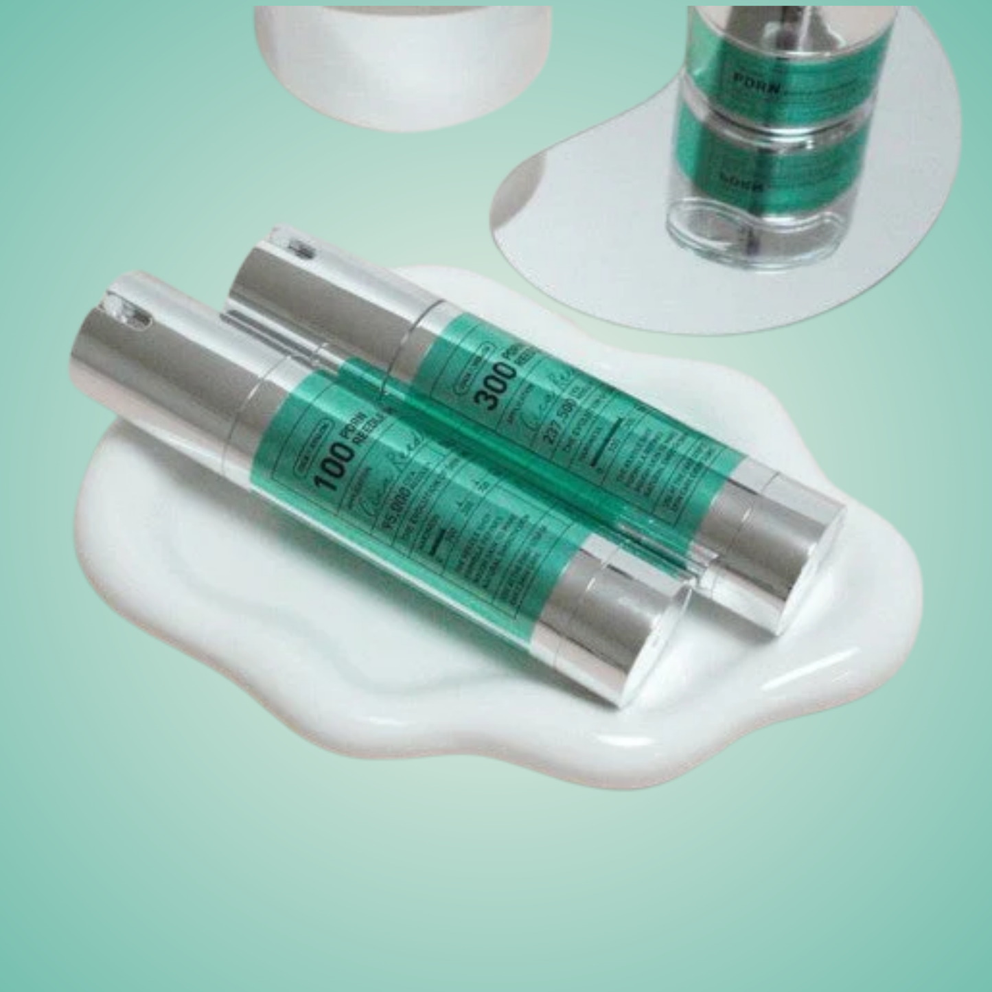 VT PDRN Reedle Shot 100 and 300 bottles displayed on white ceramic dish – collagen and elasticity care