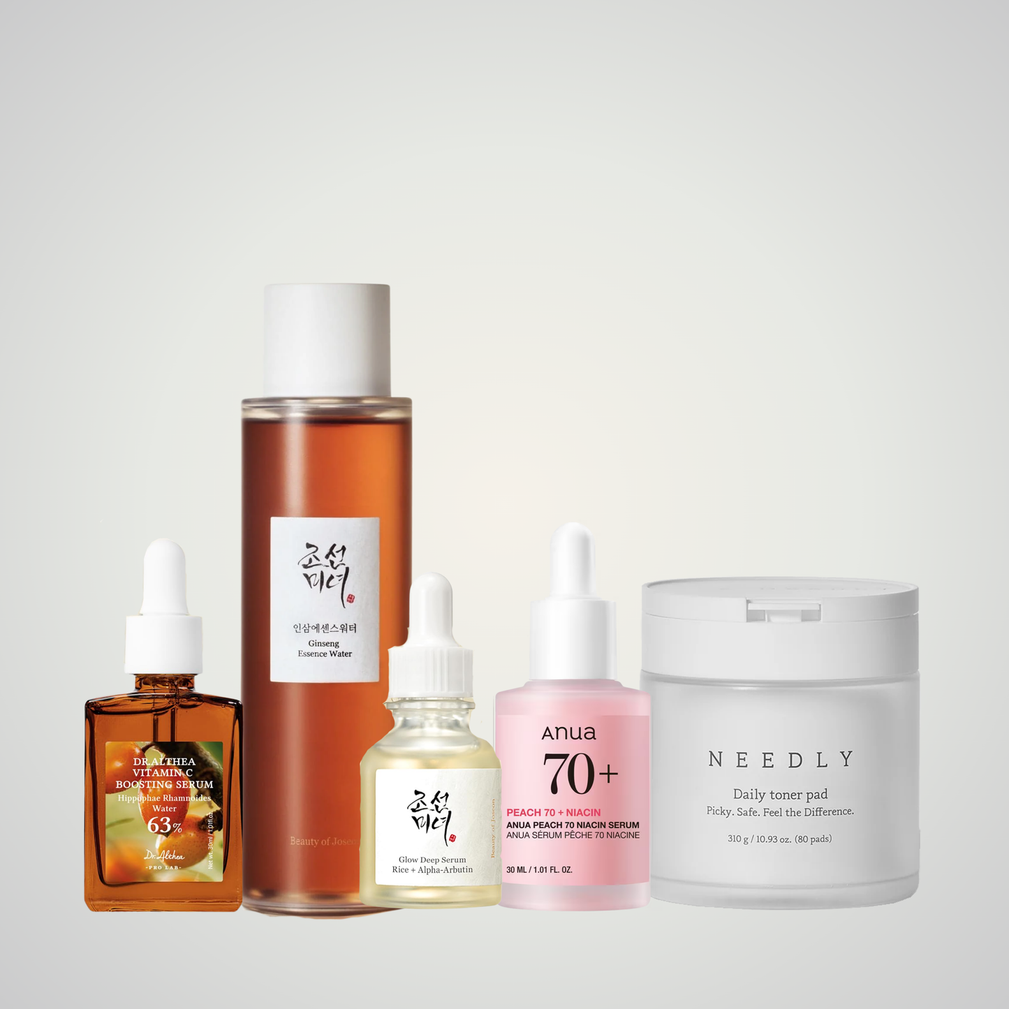 Ultimate Brightening Ritual – K-Beauty glow set with Dr. Althea Vitamin C, Beauty of Joseon, Anua Peach Serum, and Needly Toner Pad by Gaia K-Beauty