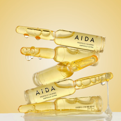 AIDA Propolis Calming Ampoule Ultra stacked and glistening with propolis extract – rich calming formula