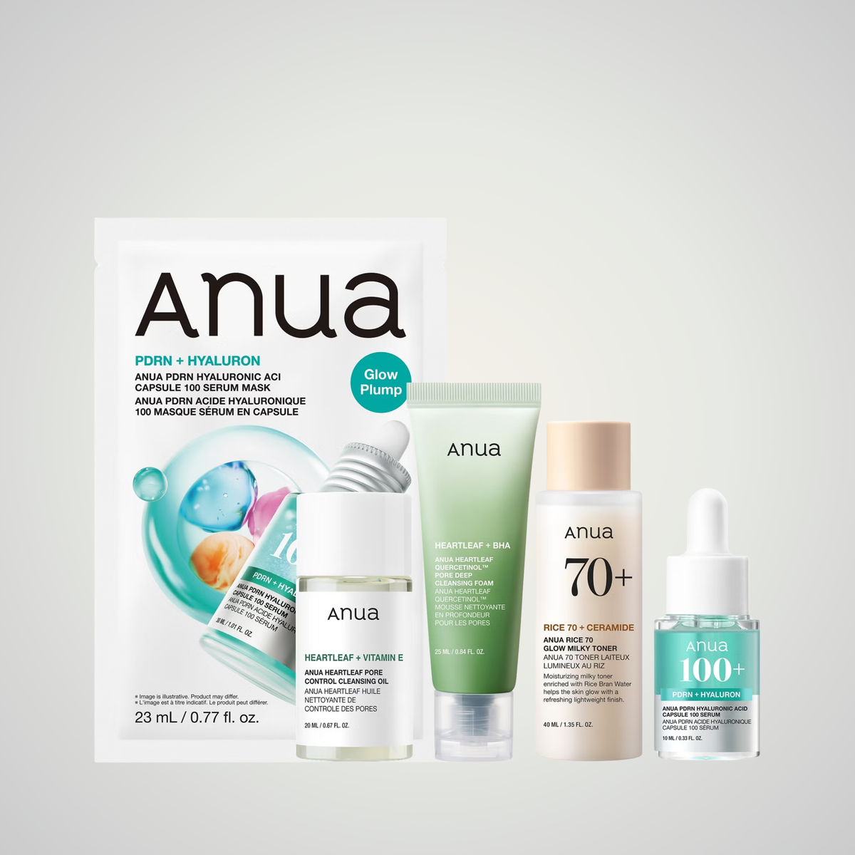 Anua Glow Skin Discovery Set with Heartleaf Rice and PDRN skincare minis