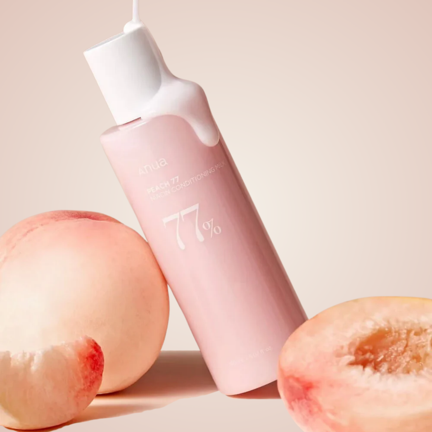 Anua Peach 77 Niacin Conditioning Milk with peach extract – refreshing, glow-boosting vegan toner milk.