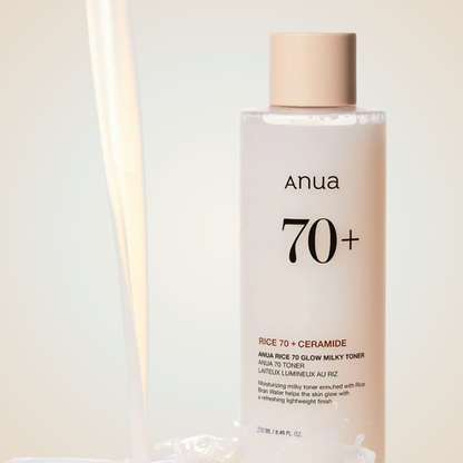 Texture of Anua Rice 70 Glow Milky Toner – lightweight, milky liquid that melts into skin for instant moisture