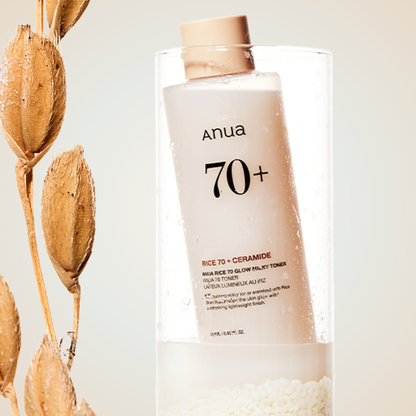 Anua Rice 70 Glow Milky Toner with rice and ceramide – restores skin barrier and smooths texture for radiant tone