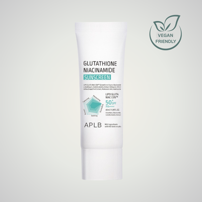 APLB Glutathione Niacinamide Sunscreen SPF50+ PA++++ – brightening and soothing vegan sun protection.