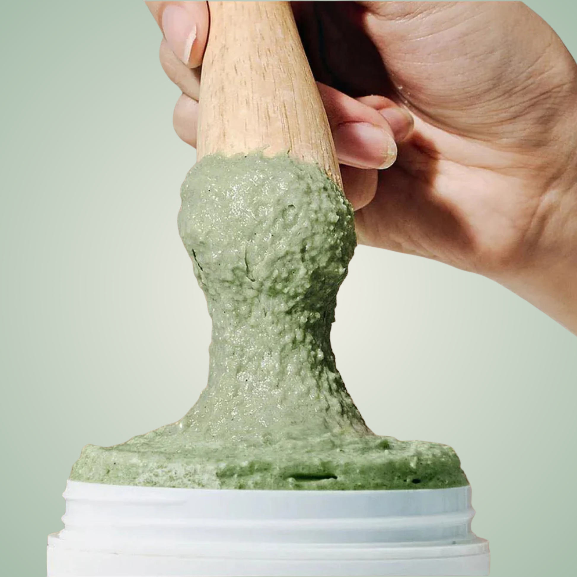 Arencia Fresh Green Rice Mochi Cleanser scooped with spatula — mochi-like texture