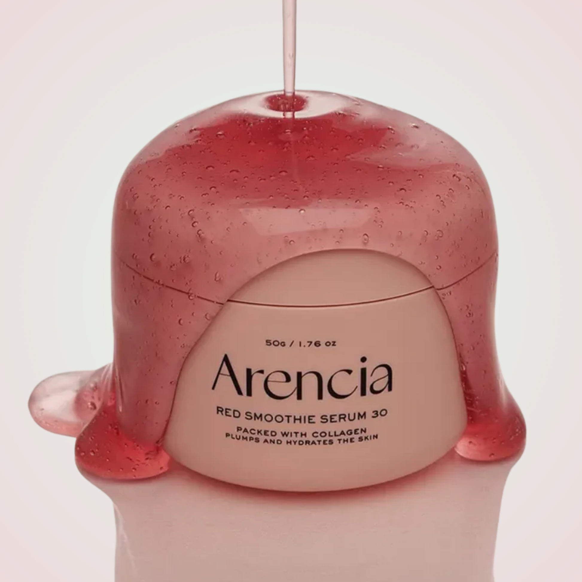 Close-up of Arencia Red Smoothie Serum 30 texture – light, bouncy gel that deeply hydrates the skin