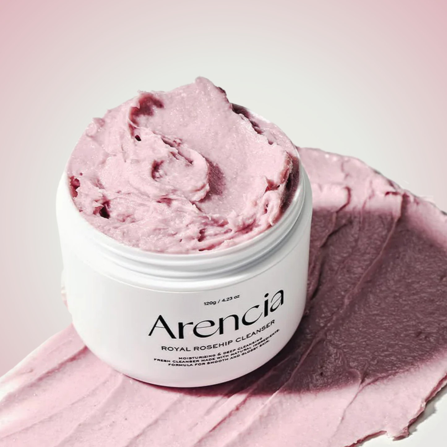 Arencia Fresh Rosehip Rice Mochi Cleanser – soft pink vegan cleanser with creamy mochi texture